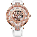 BUREI Luxury Sapphire Ladies Skeleton Automatic Mechanical Watch Waterproof Genuine Leather Wristwatches With Premiums Package